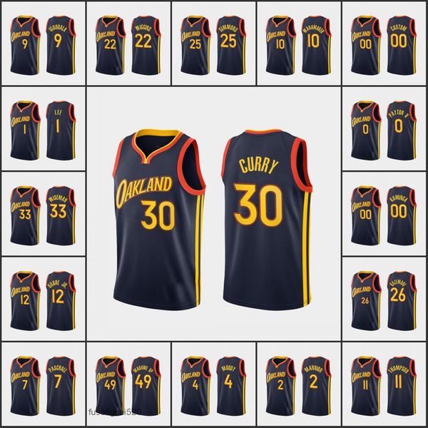 

printed custom goldenstatewarriorsmen klaythompson eric paschall andrew wiggins stephen curry customcityedition oakland navy jersey, Black