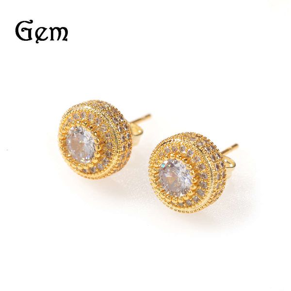 

hip hop round zircon earrings for men and women, Silver