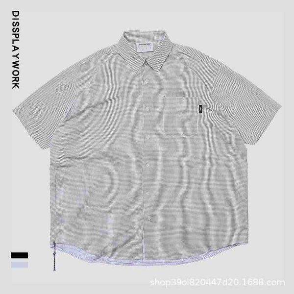 

rizhao street city boy simple plaid shirt double fold wear loose large version fashion short sleeve shirt for men, White;black