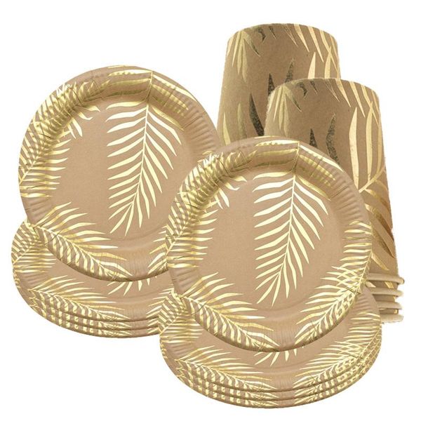 

disposable dinnerware hawaii palm leaf foil thick paper plates cups napkins tableware home decor birthday party supplies for kids adult