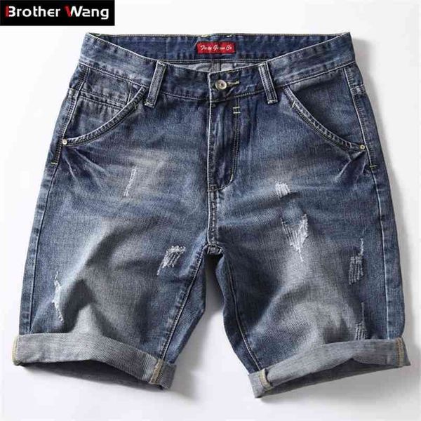

classic denim shorts men summer fashion casual slim fit ripped blue short jeans male brand clothes 210806, White;black