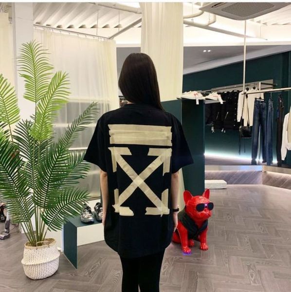 

gold stamping strip printing arrow ow short sleeve t-shirt half sleeve men's and women's fashion brand tee, White;black