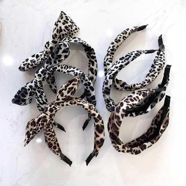 

hair accessories 2021 korean winter trendy leopard big knotted bow bands hairbands for women girls fashion headwear