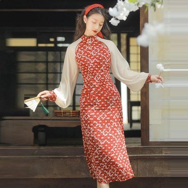 

ethnic clothing 2021 chinese dress qipao long hanfu women cheongsams traditional harajuku vintage robe orientale elegant vestidos kk3950, Red