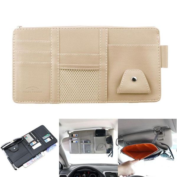 

car organizer multifunctional sun visor storage pouch bill card cd phone holder box leather sunglasses clip with zipper