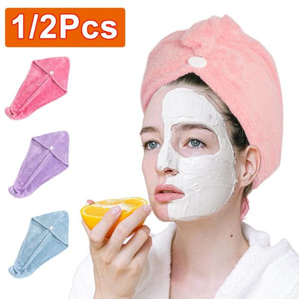 

towel rapid drying hair cap women towels bath microfiber hat wrap for adults solid super absorption turban quick dryer with buttons