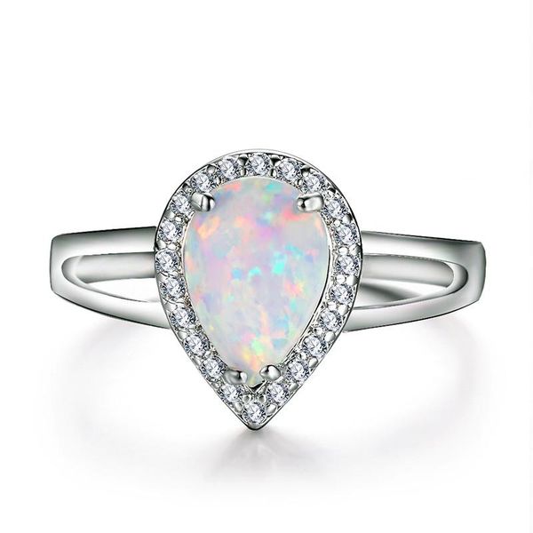 

wedding rings pear cut white fire opal ring female cute water drop stone vintage silver color engagement for women jewelry, Slivery;golden
