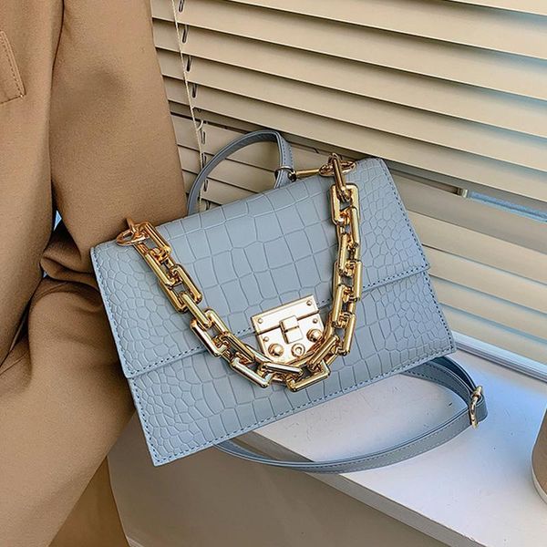 

shoulder bags luxury thick chain handbags pu leather flap for women 2021 brand trend ladies crossbody stone pattern purses