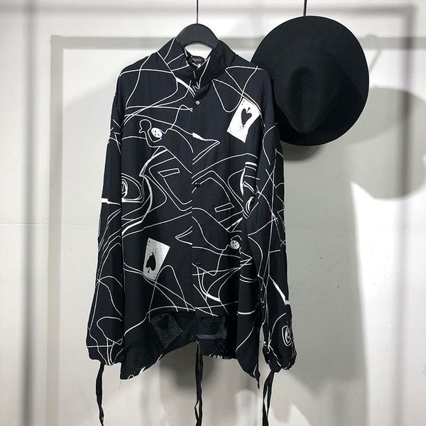 

owen seak men casual shirt gothic men's clothing hip hop tees autumn oversized high streetwear long sleeves black shirt, White;black