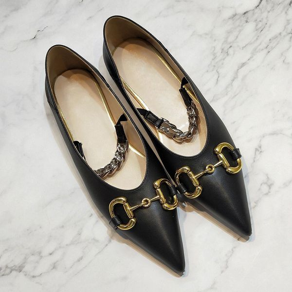 

new arrive women designer shoes genuine leather fashion luxury shoes elegant pointed toe dress flats shoes size 35-40 model 35-40, Black
