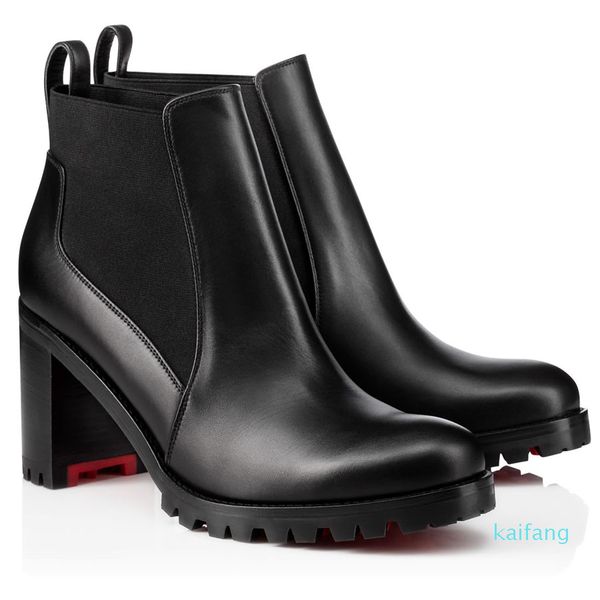 

2023-women leather boot ankle boots high heels chunky heeled booty black calf leathers ankles booties platform heel