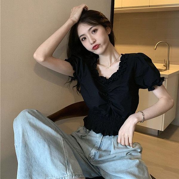 

women's blouses & shirts bethquenoy 2021 summer fashion clothes ladies black short blouse vintage women blusas camisas mujer chemisier, White