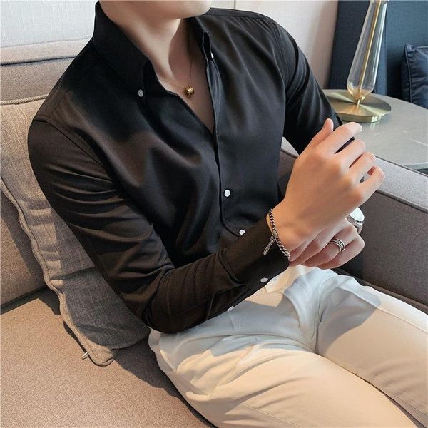 

men's casual shirts british slim shirt dress camisa masculina social spring italian v-neck 2021 summer men short sleeve simple, White;black