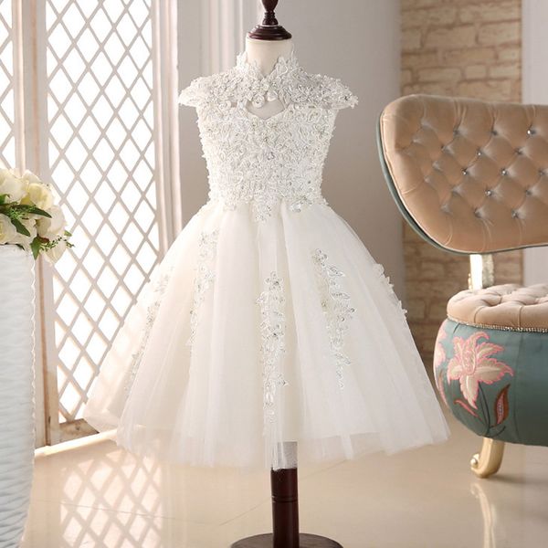 

flower girls dresses pageant prom party ball gowns girl princess marriage bead dress baby birthday party dress, White;pink