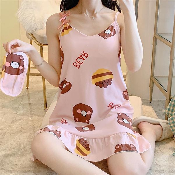 

summer cartoon nightgown women sleepwear princess style nightshirt causal with chest pad, Black;red
