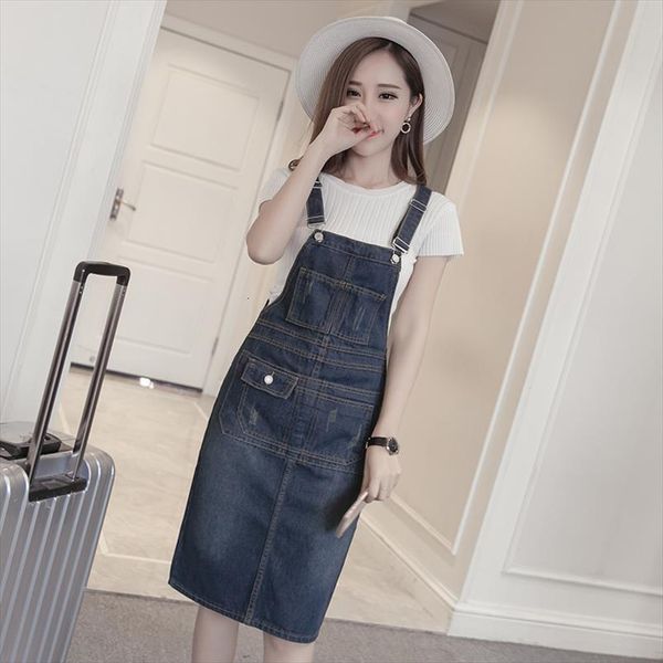 

korean denim fashion summer sleeveless womens dress suspenders jeans midi casual plus size cotton vestidos s 5xl, Black;gray