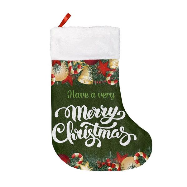 

christmas decorations green stocking large candy sock pocket for child xmas gift tree decoration home fireplace hanging ornament