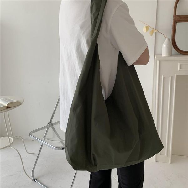 

evening bags japanese simple nylon shoulder bag large capacity shopping tote solid color lightweight retro handbag