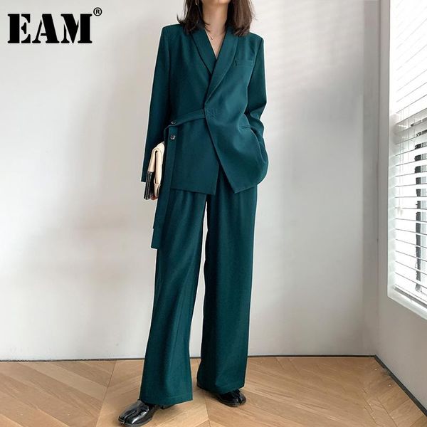 

women's two piece pants [eam] wide leg green big size suit notched long sleeve loose fit women fashion spring autumn 2021 1dd5531, White