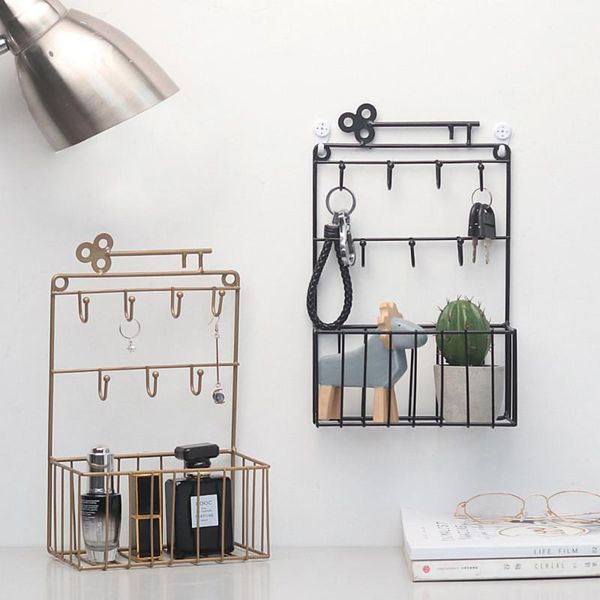 

wall racks iron storage holder keys hook hanging basket bedroom living room decorative grid wire display shelf kitchen organizer