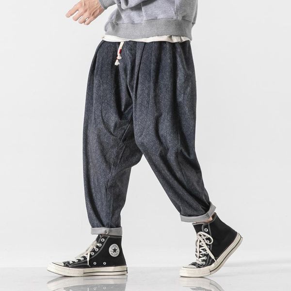 

men's pants 2021 wide leg trousers cotton casual ancient long street bloomers, Black