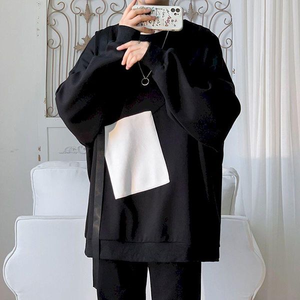 

men's hoodies & sweatshirts men sweatshirt pullover long sleeve hoodie women stitch black white spring autumn korean streetwear fashion