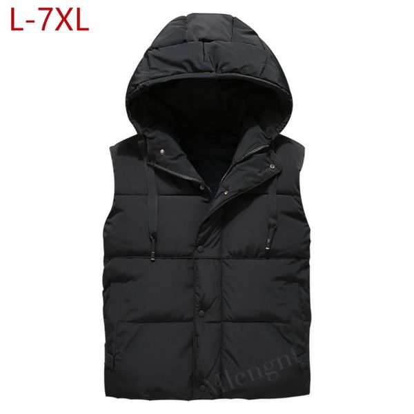

men's vests plus size 6xl winter hooded vest sleeveless jackets stylish warm parka coat for men cotton without sleeves, Black;white