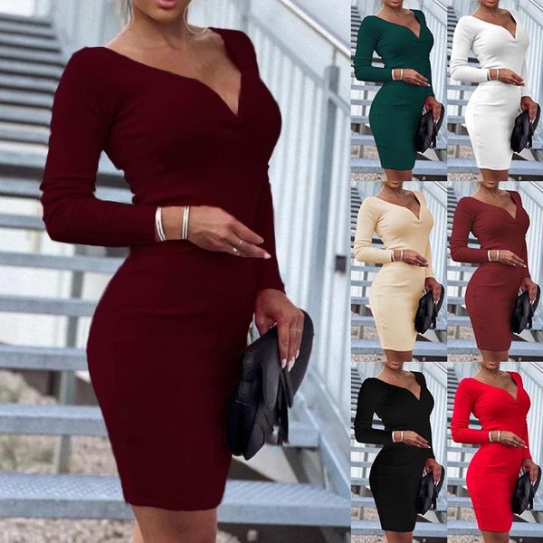 

casual dresses autumn winter bodycon women skirt v-neck dress ladies mini, Black;gray