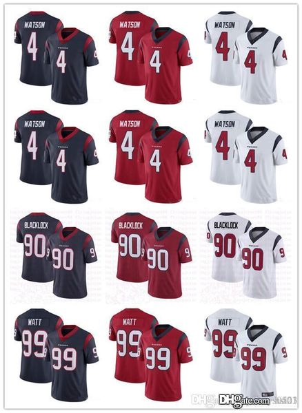 

men women houston youth texans 4 deshaun watson 99 j.j. watt 90 ross blacklock football jerseys red navy white, Black;red