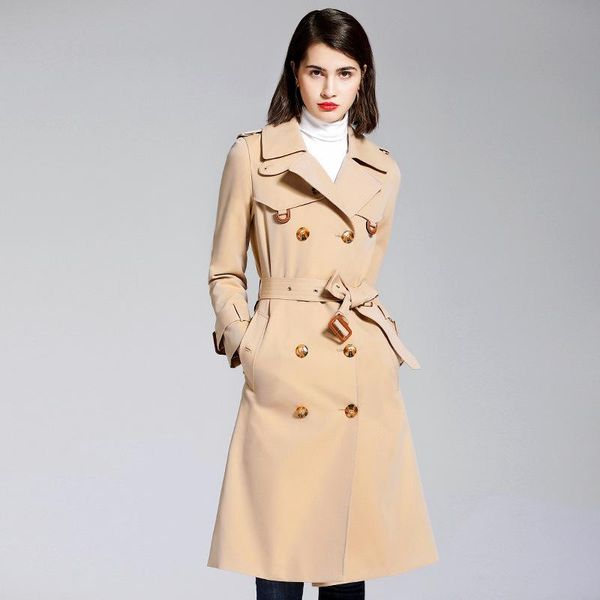 

women's trench coats high-end temperament british style women windbreaker autumn waterproof double breasted slim lady coat with belt kh, Tan;black