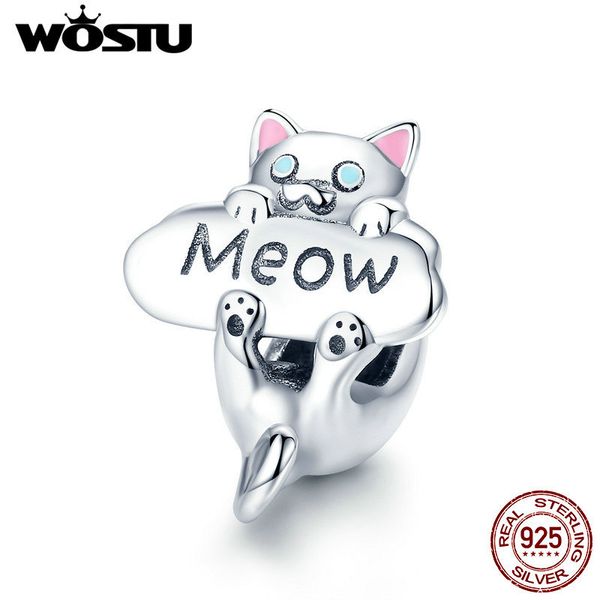 WOSTU Gerçek 925 Ayar Gümüş Sıcak Satmak Güzel Kedi Charm Fit Orijinal Bilezik Kolye DIY Takı Yapımı Moda Hediyeler CQC874 Q0531