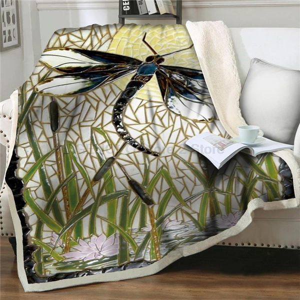 

blankets gras libelle sherpa decken 3d gedruckt bettdecke plüsch verdicken decke quilts abdeckung hause büro waschbar blanket
