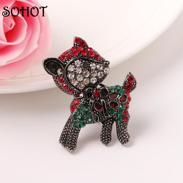 

pins, brooches so christmas accessories crystal bow knot animal brooch pin breastpin gun black vintage gold color gift for women girl, Gray