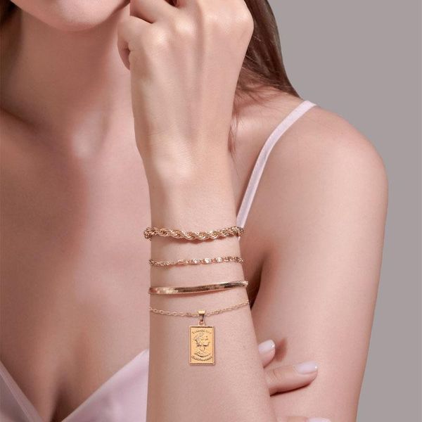 

link, chain geometric simple boho beach bangle jewelry for women charm rectangle blacelet female hollow wrist, Black