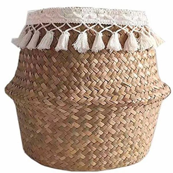 

storage baskets flower basket fringed hand-woven seagrass creative household items folding beautiful straw