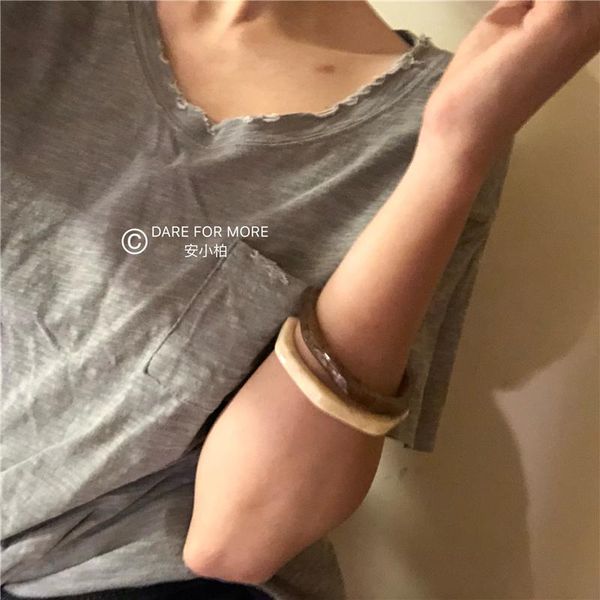 

db230 literature and art autumn and winter sweater bracelet resin patterned retro literature art multilateral ring, Black