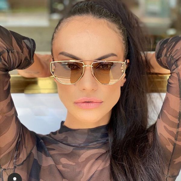 

Vintage Unique Irregular Punk Sunglasses Women Fashion Metal Hollow Square Sun Glasses Female Gradient Shades, White;black