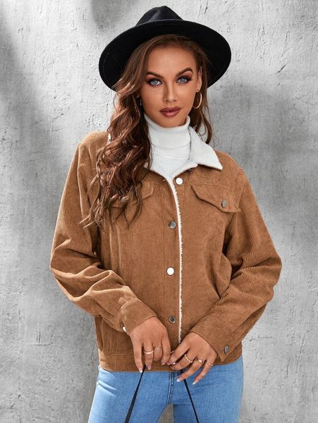 

tall teddy lined button front corduroy jacket d2xp#, Black;brown
