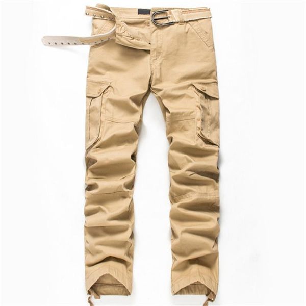 

2021 new men cargo pants men multi pockets pants camouflage track trousers mens elastic waist pant, Black
