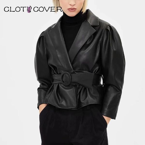 

women's leather & faux winter women fashion black pu sashes jacket windproof motorcycle fur short coat female spring turndown collar