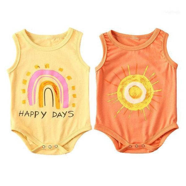 

0-18m infant baby girls boys jumpsuits letter print sleeveless cotton bodysuits outfits1, Blue