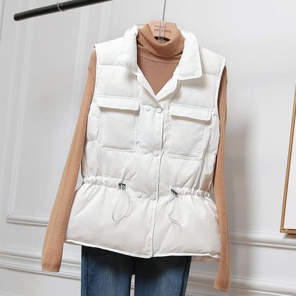 

women sleeveless vest winter down short vest windproof lightweight warm waistcoat female white duck down jacket 2021, Black;white