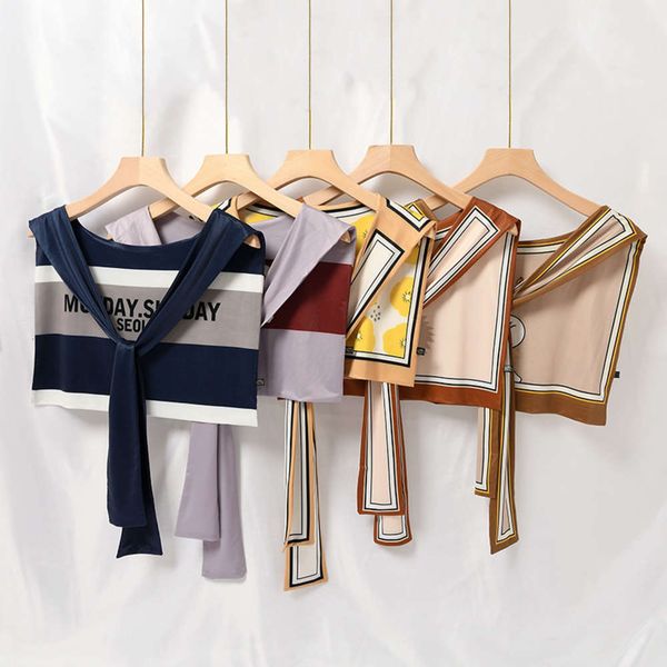 

summer sunscreen small with ice shawl printed silk scarf women's air conditioning room thin false collar, Blue;black