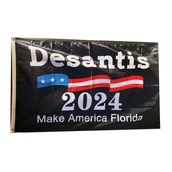 Desantis 2024 Make America Florida Black Flag Colore vivido Resistente allo sbiadimento UV Decorazione con doppia cucitura Banner 90x150 cm Stampa digitale all'ingrosso