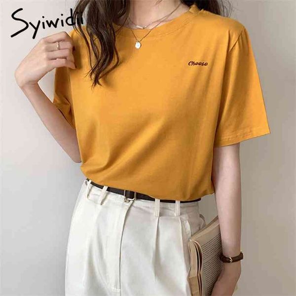 

letter print t-shirts woman short sleeve o-neck clothes cotton white harajuku summer korean fashion shirts 210607