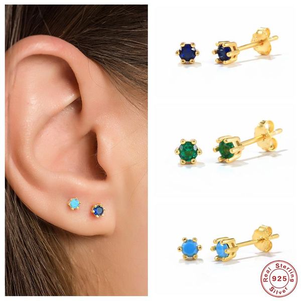 

stud canner geometric minimalist 3 colors zircon ear studs earrings for women 925 sterling silver cute aretes charms wedding piercing, Golden;silver