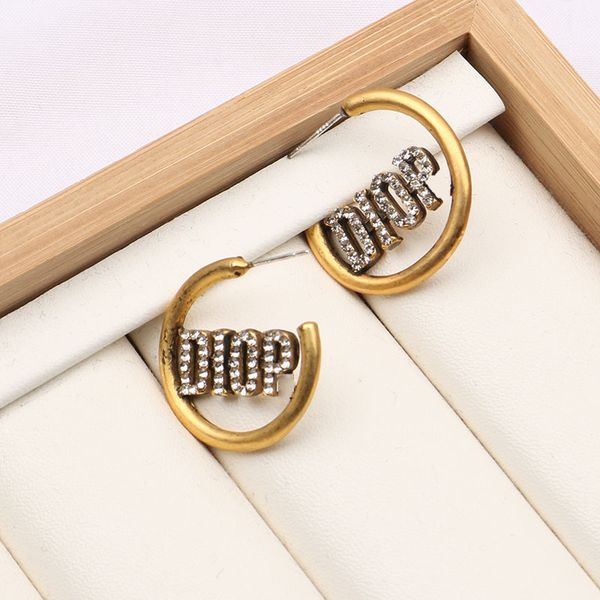 

hollow earrings with diamond, old letters, creative personality, circle earrings, earrings, female fashion, Silver