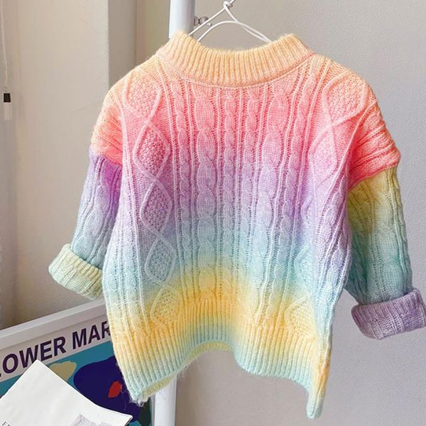 

pullover fashion baby sweater gradient colour crewneck kids soft clothing for girls autumn winter christmas rainbow children girl, Blue
