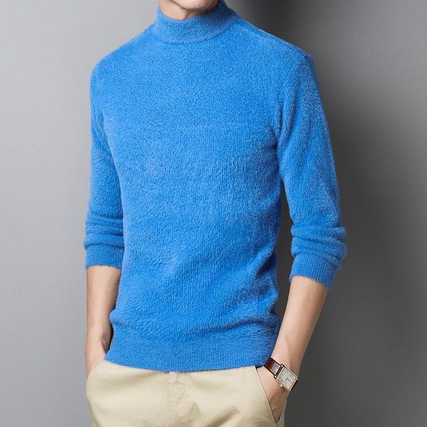 

fashion fluffy blue oversize sweater male winter clothing long sleeve casual boys sweaters pullover men turtleneck plush sweater, White;black