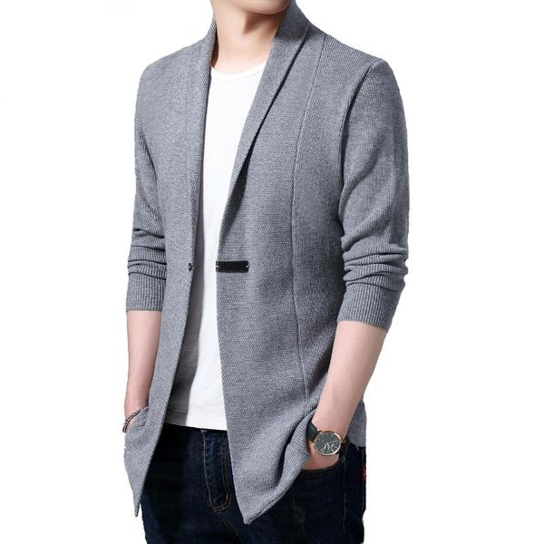 

spring and autumn new sweater men's medium length cardigan coat men's solid color long sweater coat, White;black